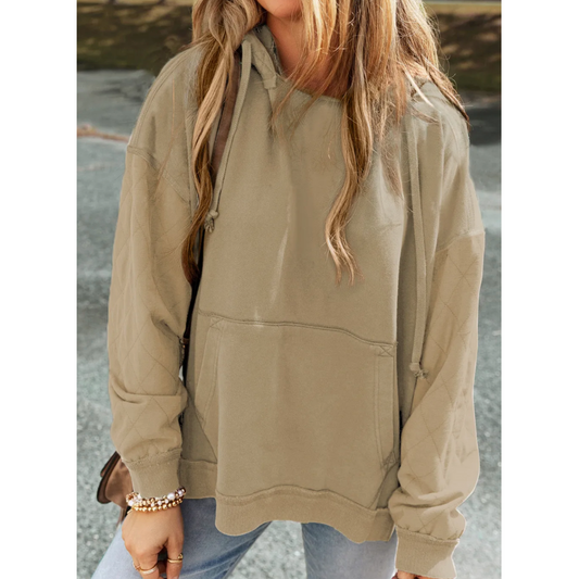 Just In Time, Long Sleeve Quilted Hoodie Pullover