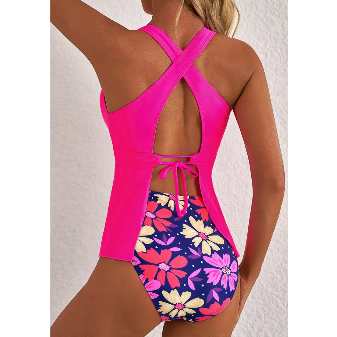 Down By The Sea, Floral Colorblock Tankini