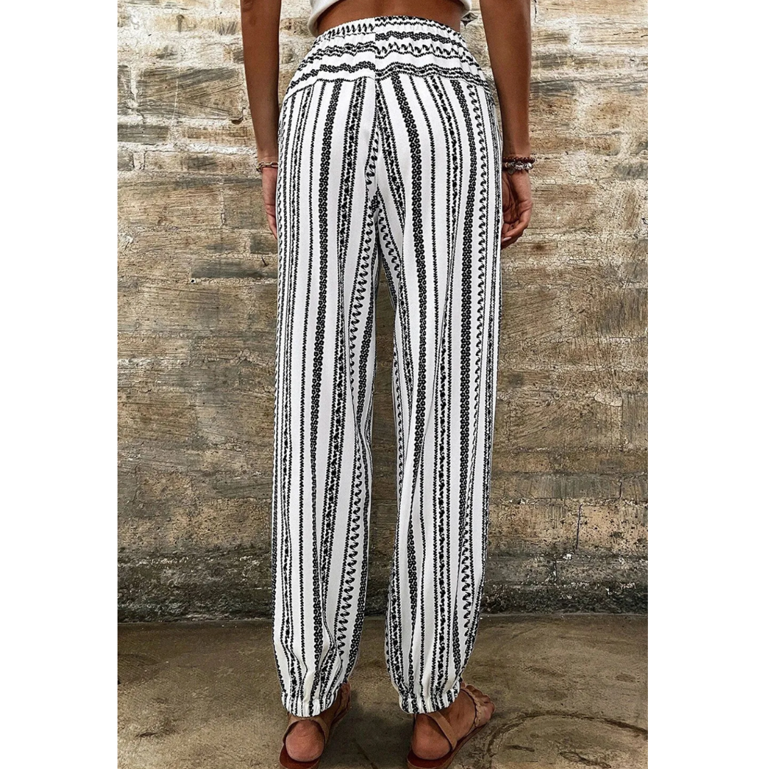 On Island Time, Black & White Striped Jogger Pants