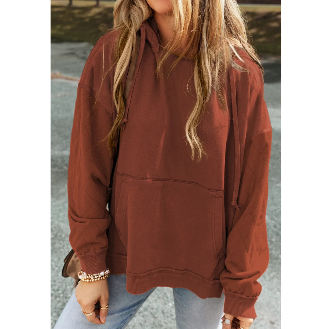 Just In Time, Long Sleeve Quilted Hoodie Pullover