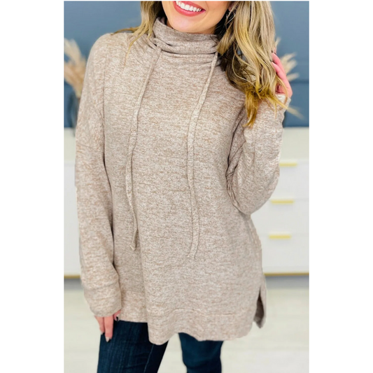 Always On My Mind, Long Sleeve Drawstring Turtle Neck Tunic