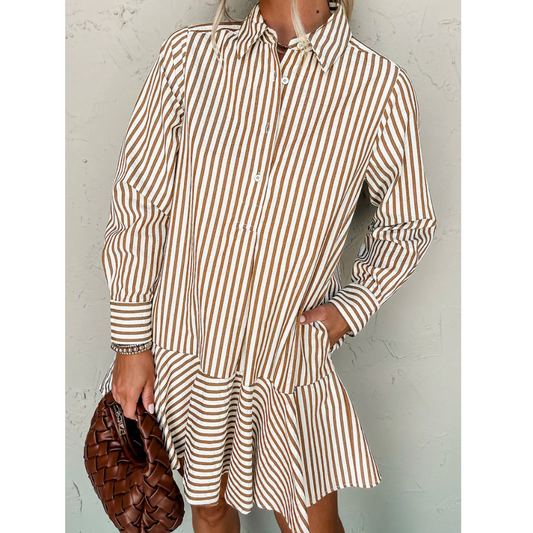 Golden Hour Stripes, Button Down Drop Waist Dress
