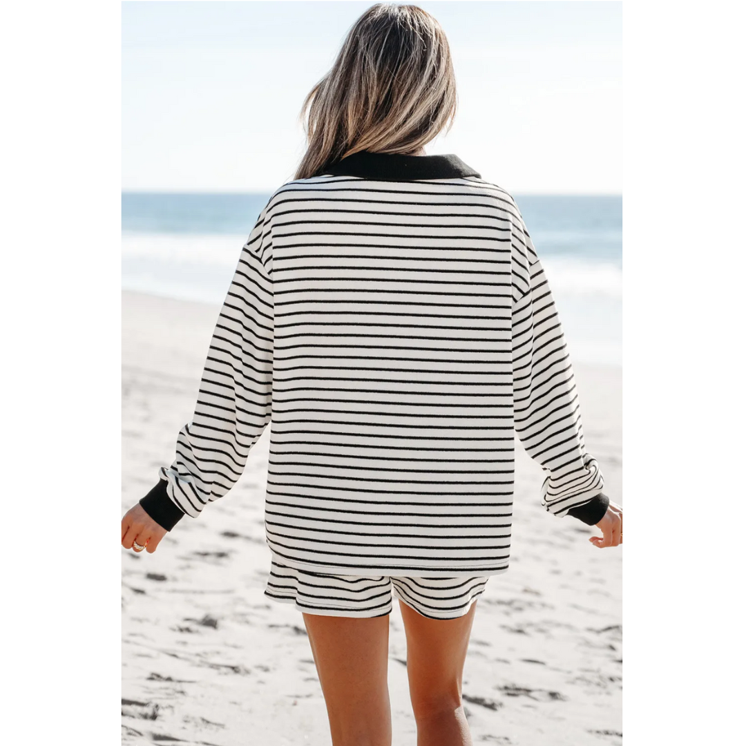 Walks On The Beach, Long Sleeve Stripe Short Set