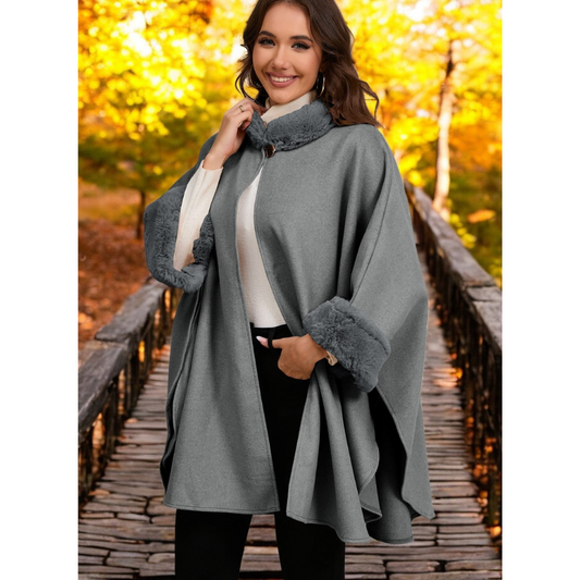 Living Life To the Fullest, Long Sleeve Fur Trimmed Poncho