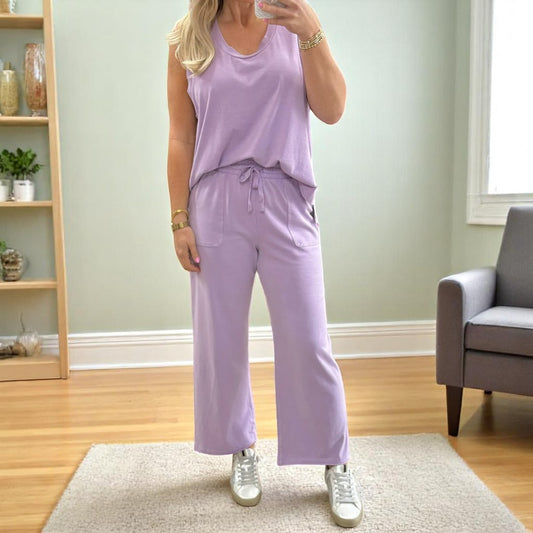 Weekend Mode, Sleeveless Crop Pant Set with Pockets