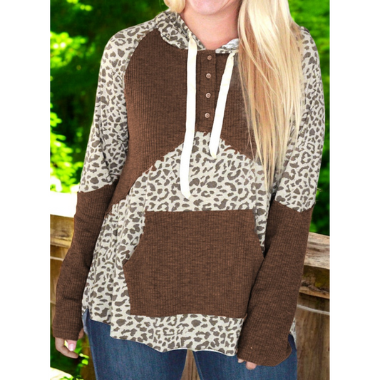 What The Heart Loves, Long Sleeve Leopard Colorblock Hoodie