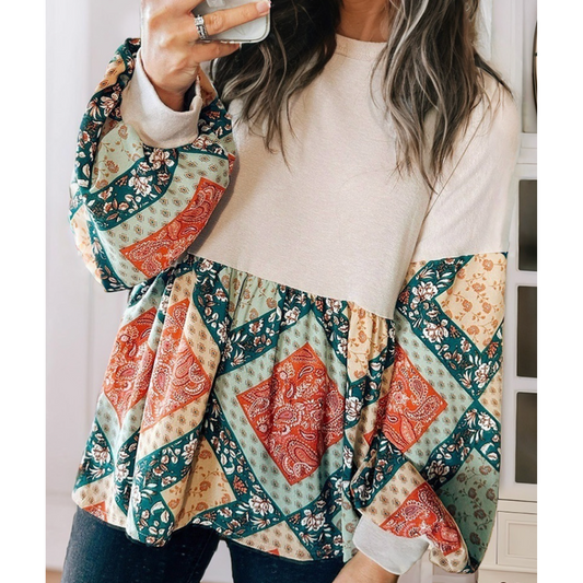 In Good Company, Long Sleeve Geometric Colorblock Print Tunic