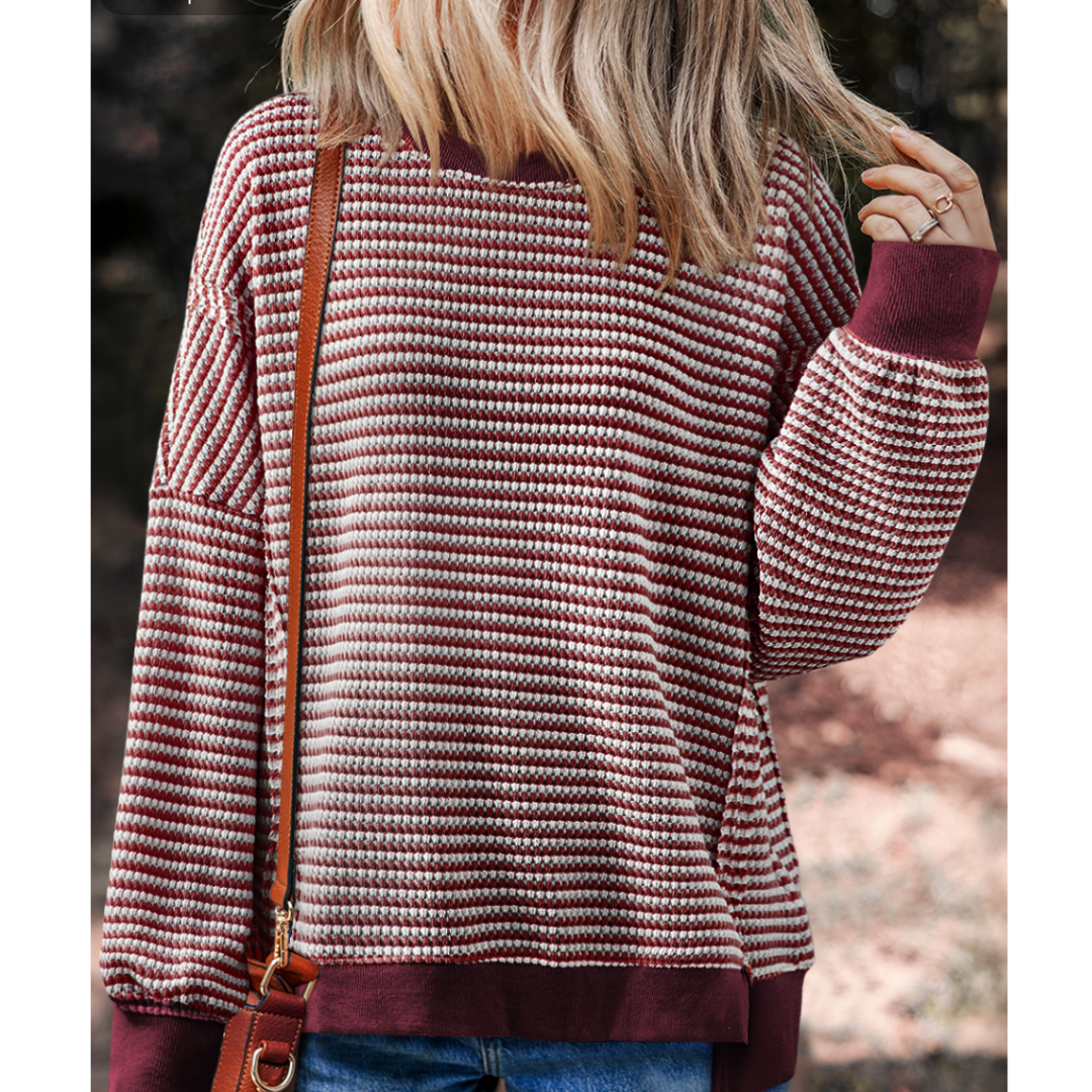 Cozy On Repeat, Striped Waffle Knit Pullover