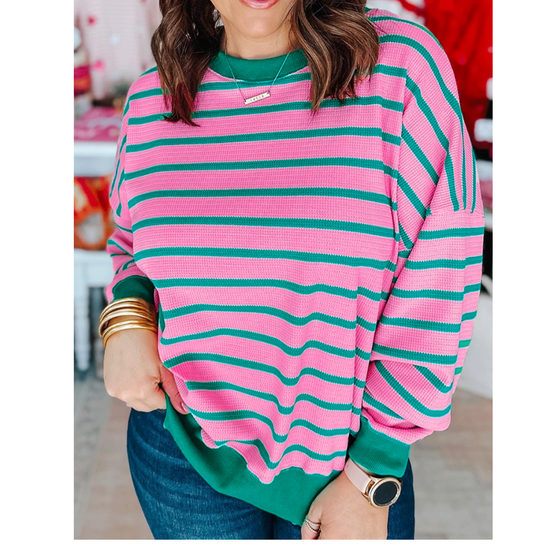 Catch You Later, Stripe Colorblock Top (1X-3X)