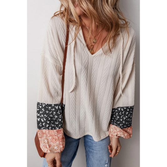 Double Take, Long Sleeve Floral Colorblock Tunic