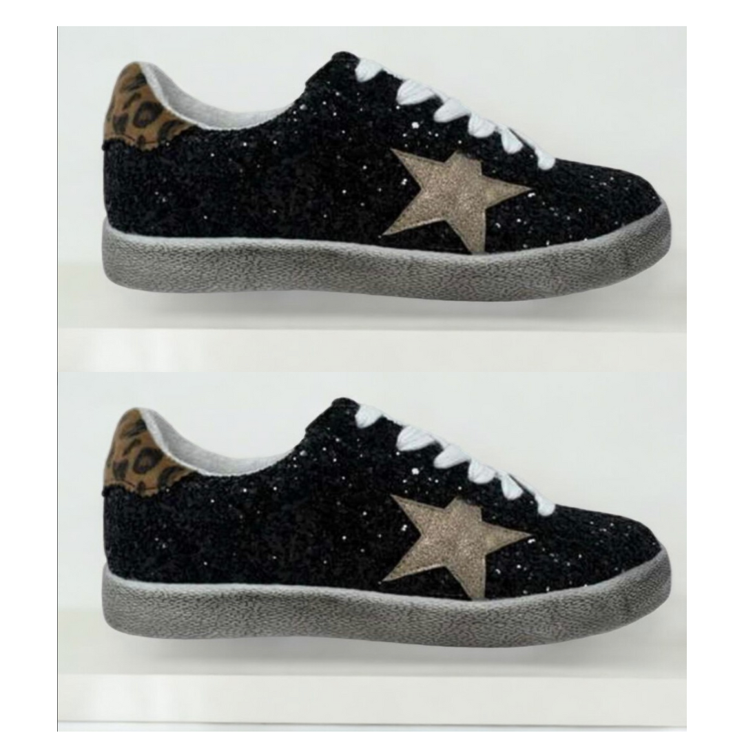 Rock Star Ready, Black Sequin Star Sneakers