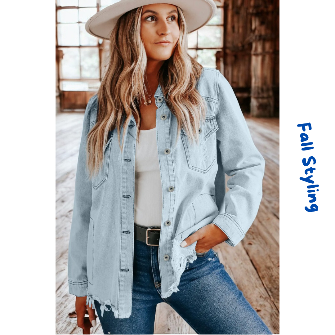 Showing Off, Distress Light Wash Denim Shirt