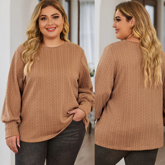 Step Right This Way, Long Sleeve Texture Curvy Girl Top