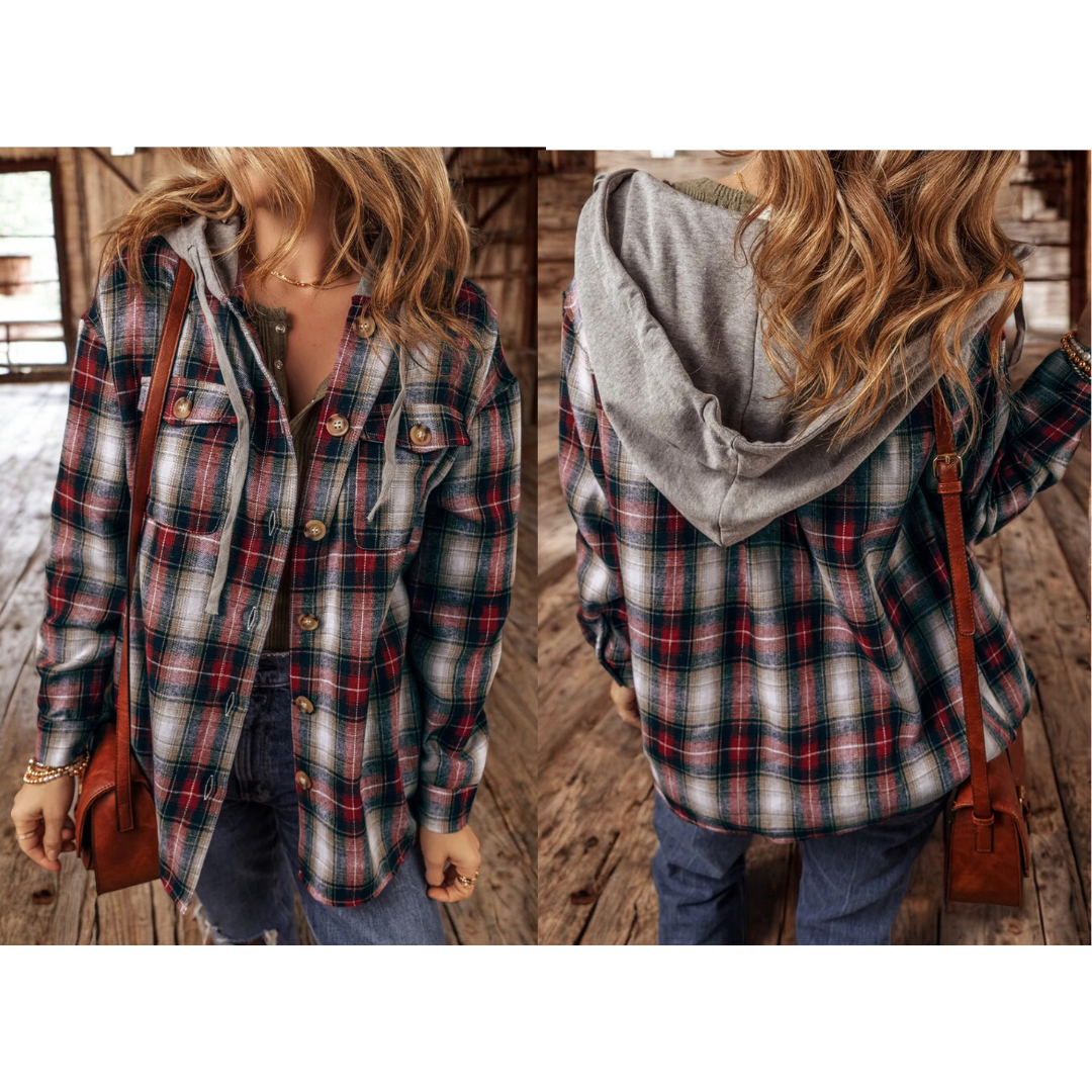 In Full Support, Plaid Hooded Shacket