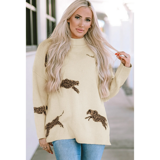 Feeling It, Long Sleeve Cheetah Print Sweater Tunic.