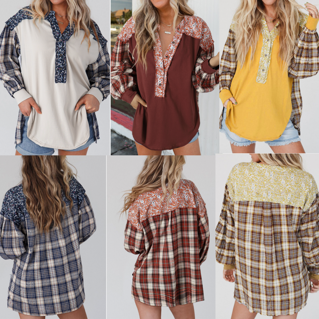 Southern Living, Plaid Colorblock Tunic