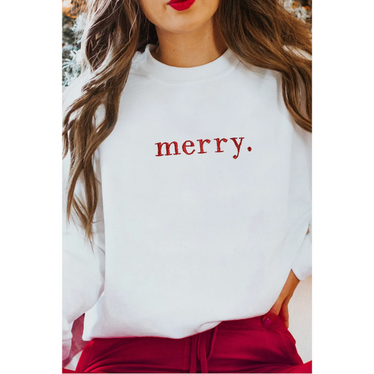 Lets Get Merry!  Long Sleeve Embroidered Christmas Pullover