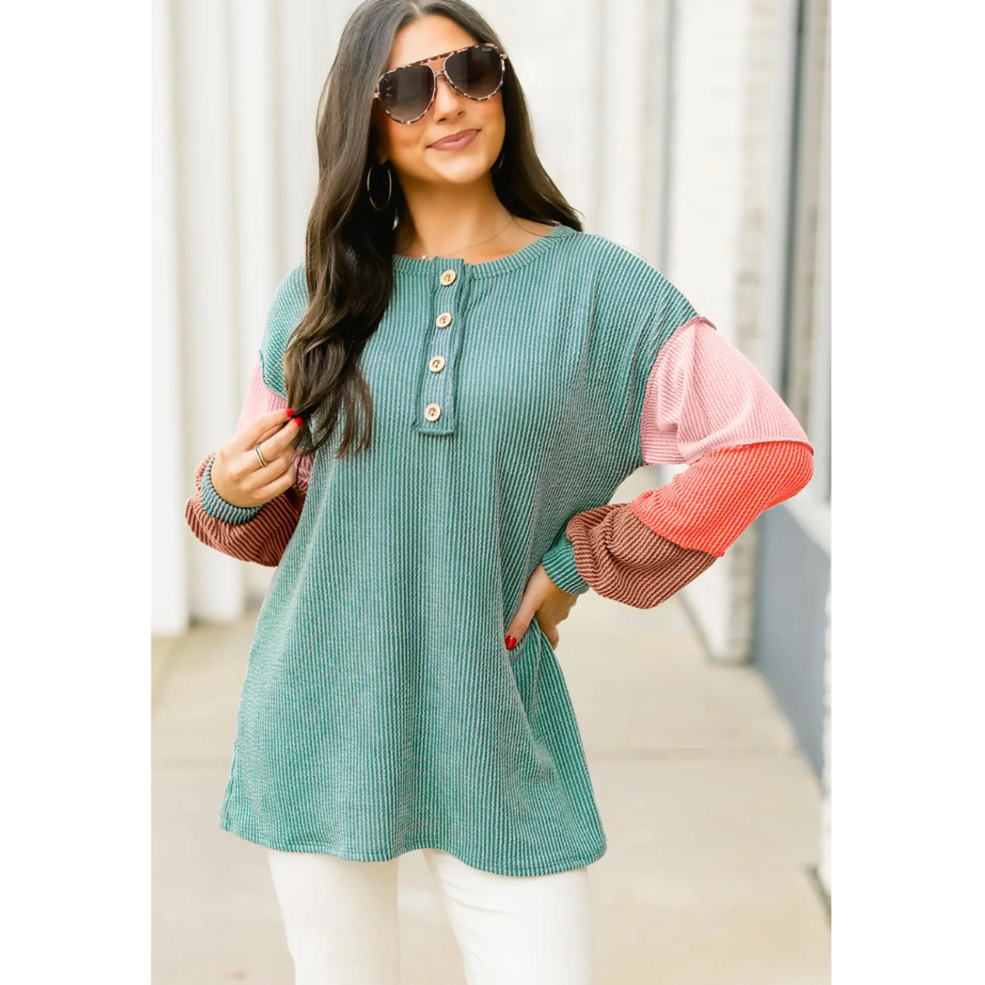 Color Me Cozy, Long Sleeve Waffle Knit Top
