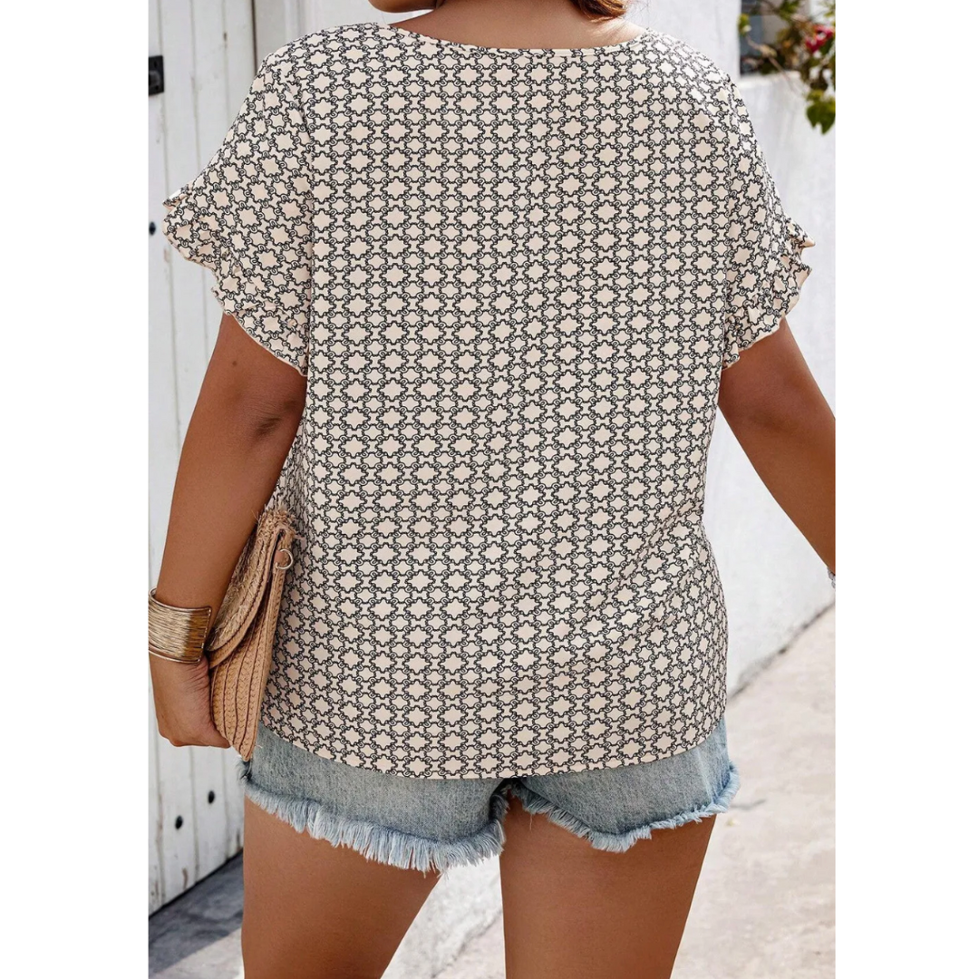 In Your Future, Short Ruffle Sleeve Geometric Top