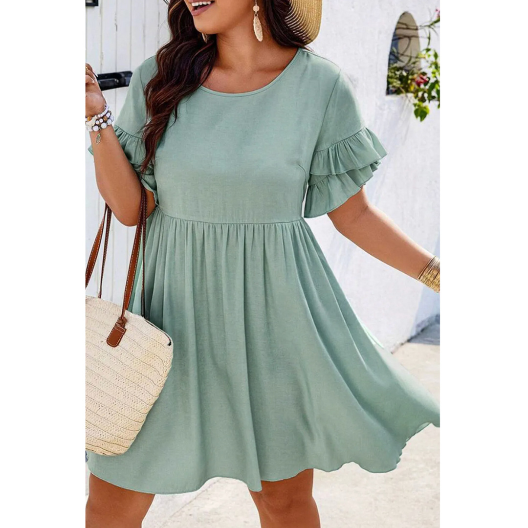 Endless Love, Short Ruffle Sleeve Babydoll Dress (1X-4X)