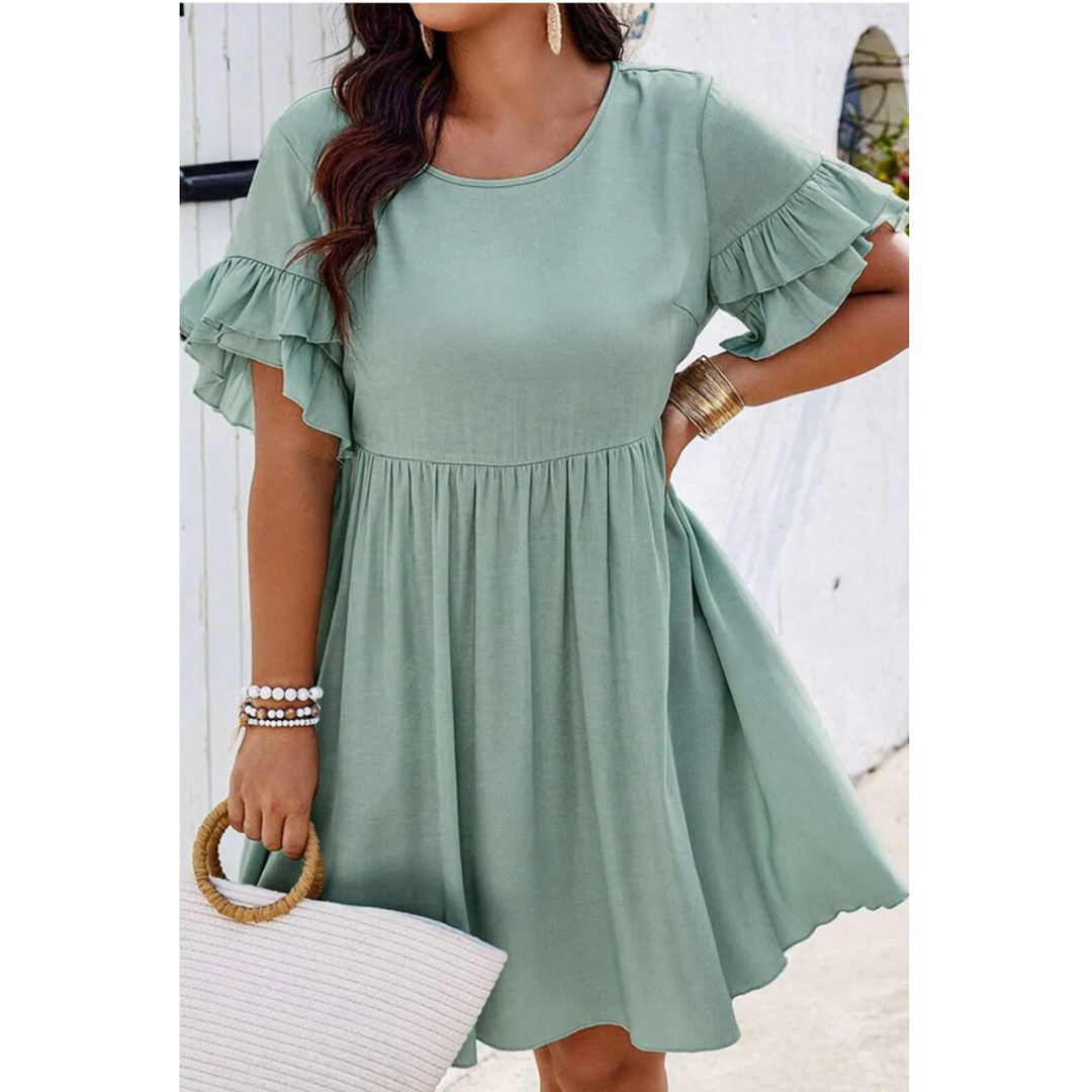 Endless Love, Short Ruffle Sleeve Babydoll Dress (1X-4X)