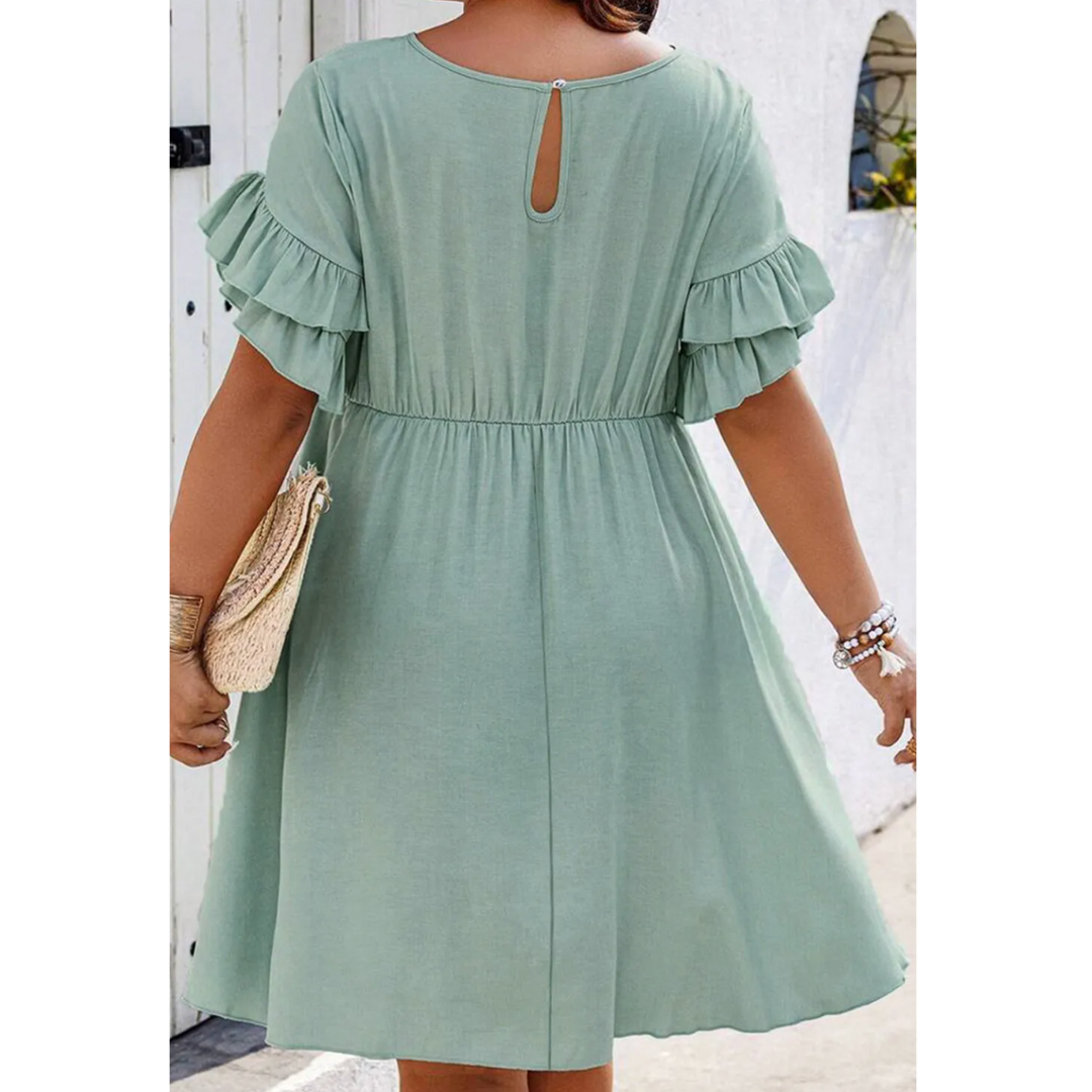 Endless Love, Short Ruffle Sleeve Babydoll Dress (1X-4X)