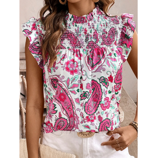 So Honored, Short Ruffle Sleeve Floral Top