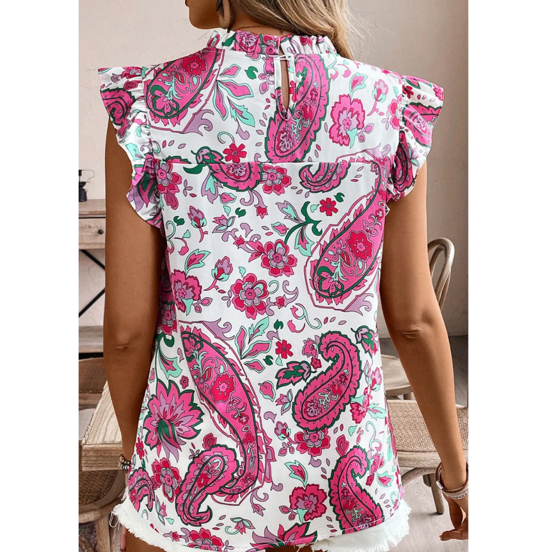 So Honored, Short Ruffle Sleeve Floral Top