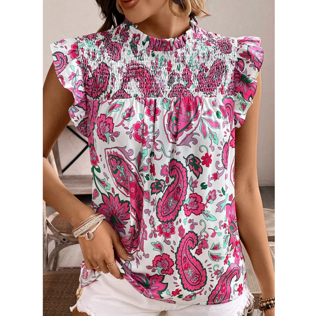 So Honored, Short Ruffle Sleeve Floral Top