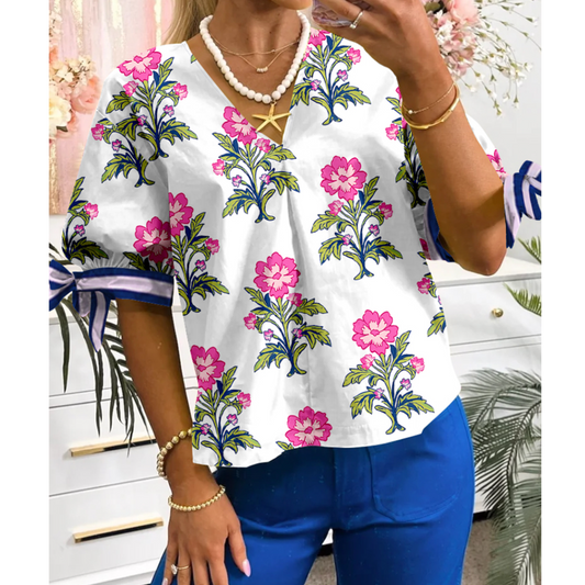 The Time is NOW, Short Sleeve Floral Top with Ties
