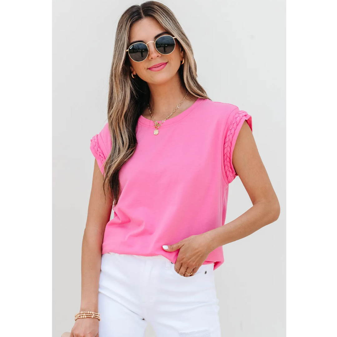 Pink Passion, Braided Short Sleeve Top