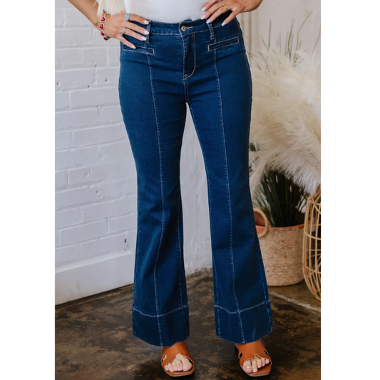 Giddy Up Cowgirl, Mid Rise Straight Jeans with Front Stitching