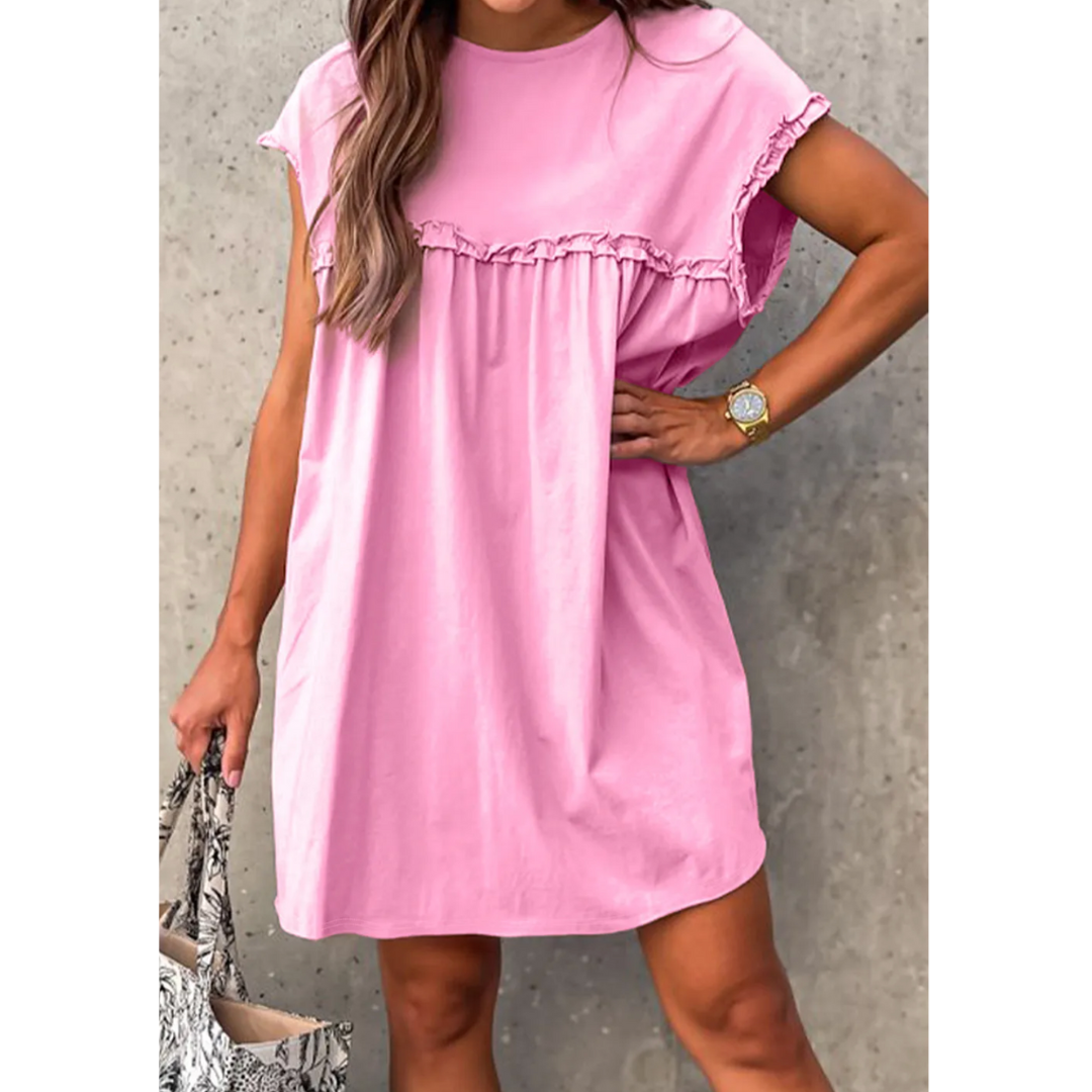 Let's Meet For Lunch, Short Sleeve Ruffle Babydoll Dress
