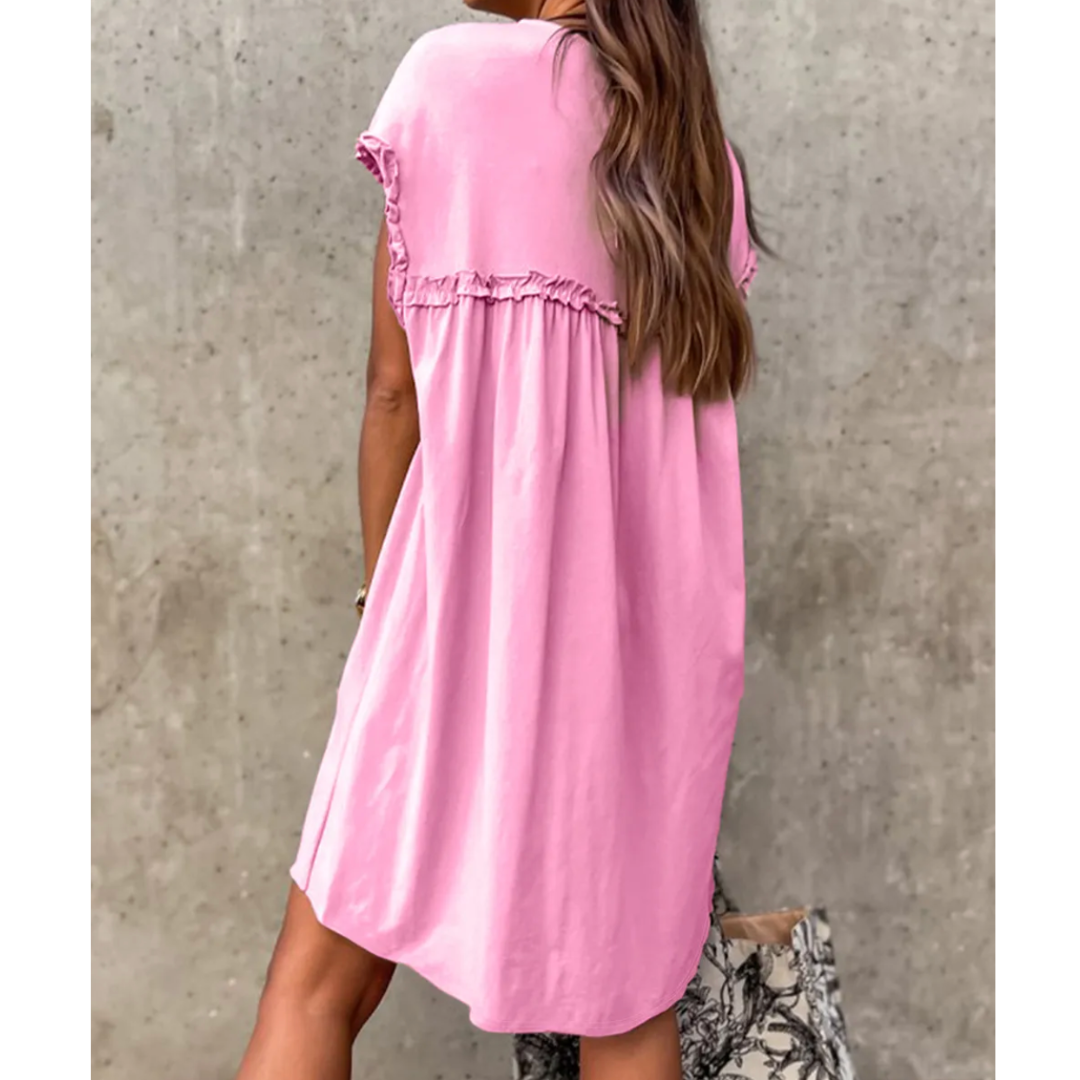Let's Meet For Lunch, Short Sleeve Ruffle Babydoll Dress