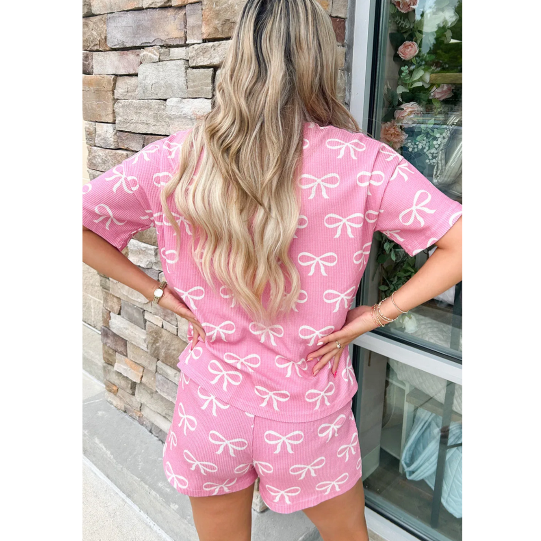 Only You Know, Short Sleeve Bowtie Print Short Set
