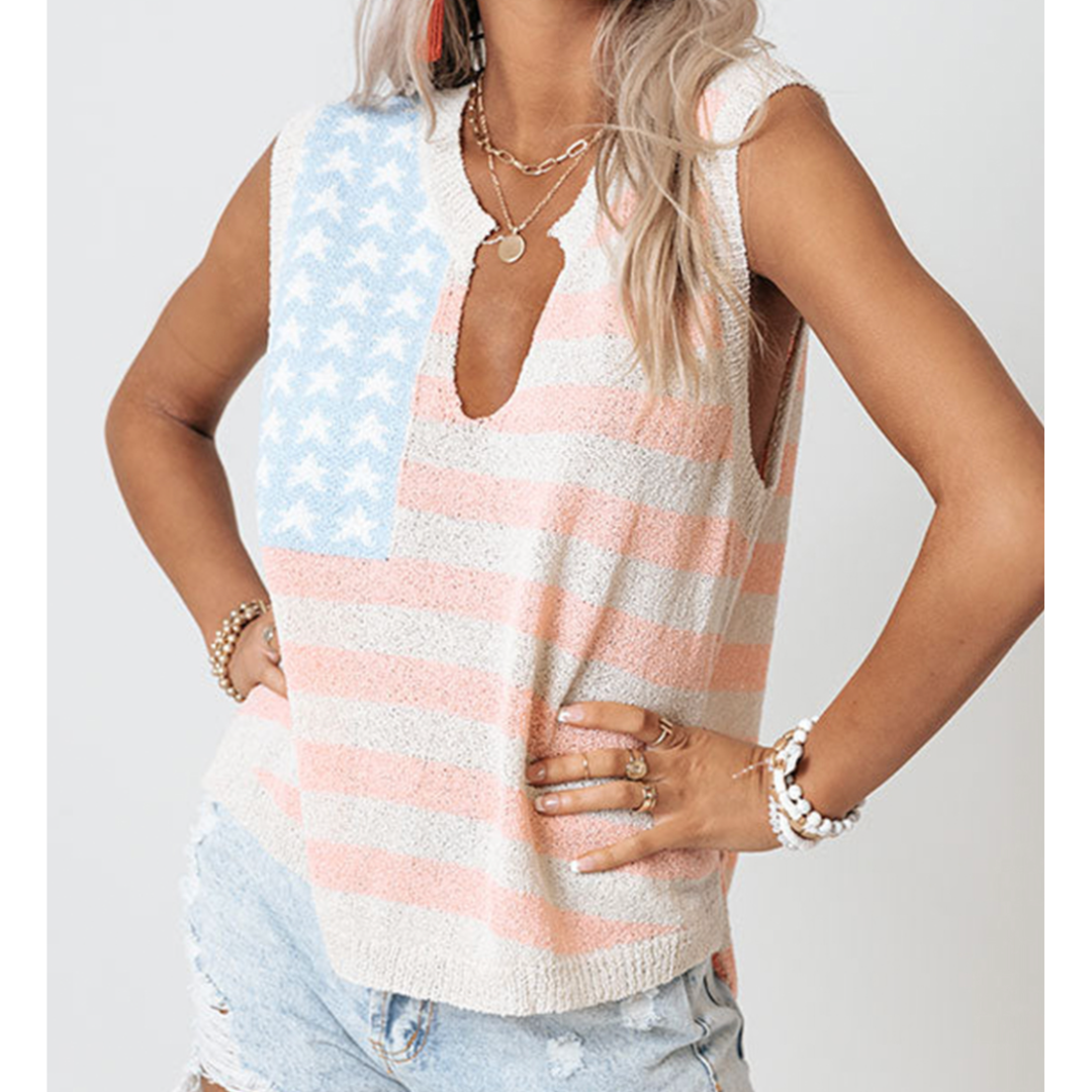 Celebrating In Fashion, Sleeves V Neck Flag Sweater Top