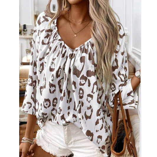 At Your Very Best, 3/4 Sleeve Leopard Print Tunic