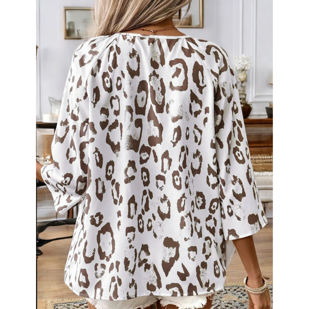 At Your Very Best, 3/4 Sleeve Leopard Print Tunic