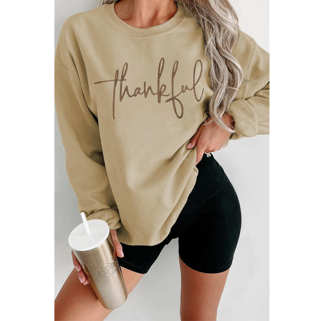 THANKFUL EVERY DAY, Embroidered Pullover