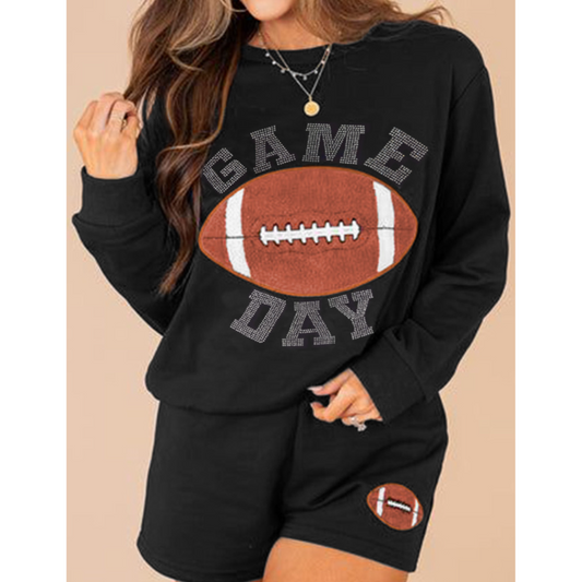 Get Ready for Sunday Football, Graphic Long Sleeve Comfy Game Day Short Set