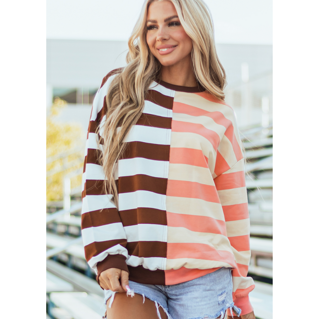 Sweeter Than Pumpkin Pie, Long Sleeve Oversize Stripe Colorblock Tunic