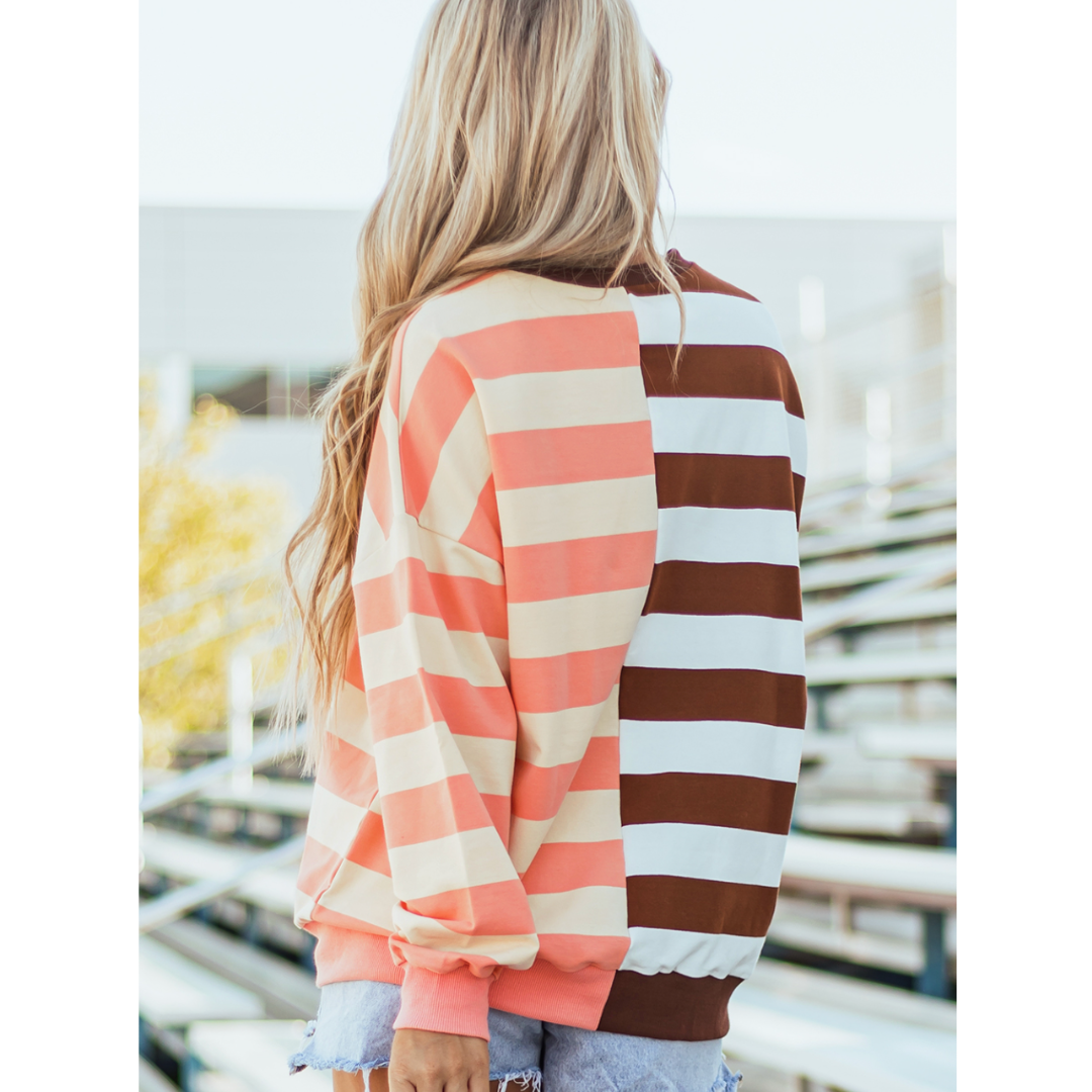 Sweeter Than Pumpkin Pie, Long Sleeve Oversize Stripe Colorblock Tunic