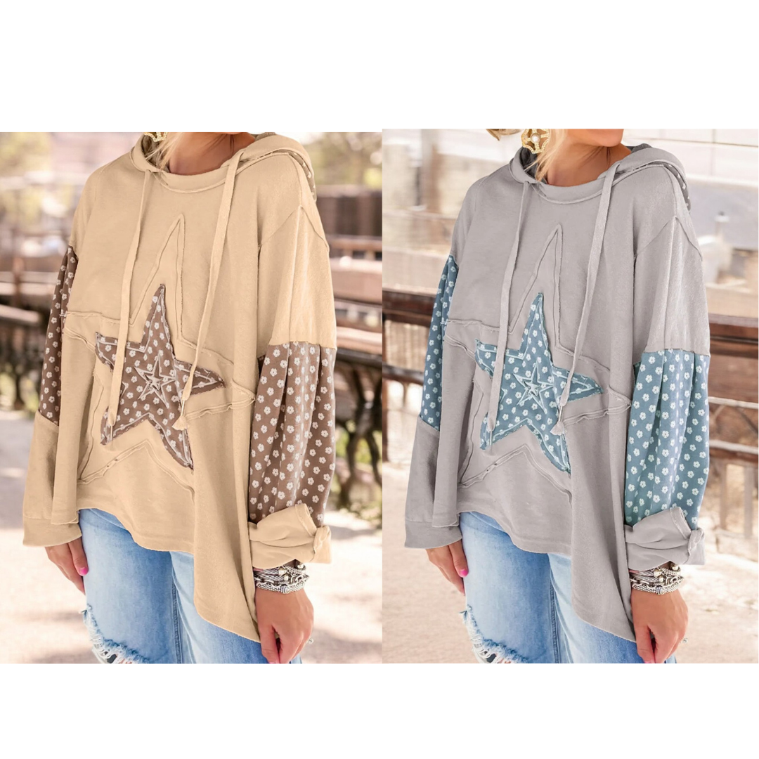 Find Your Perfect Star, Long Sleeve Spotted Star Colorblock Hoodie