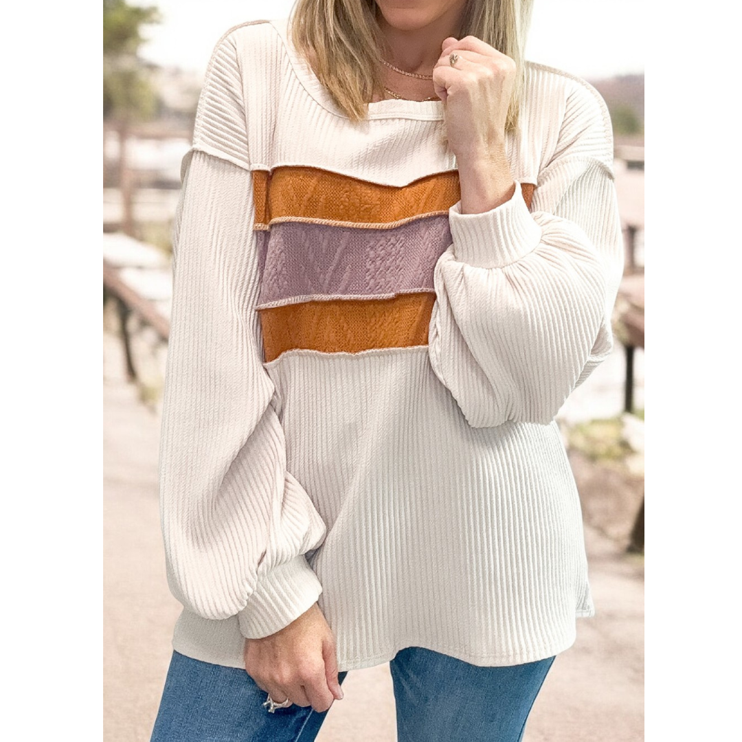 Couldn't Love You More, Long Sleeve Colorblock Waffle Knit Tunic