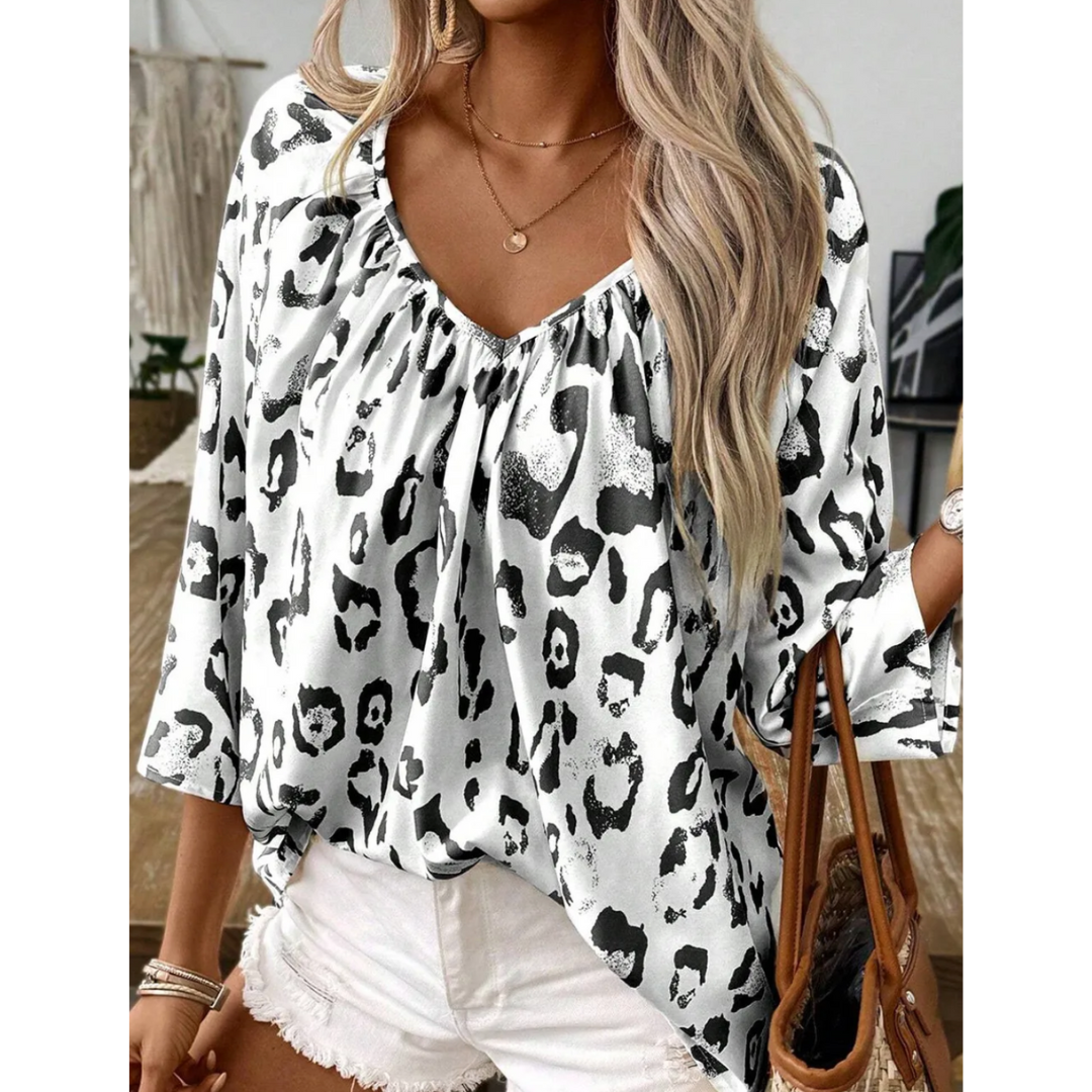 At Your Very Best, 3/4 Sleeve Leopard Print Tunic