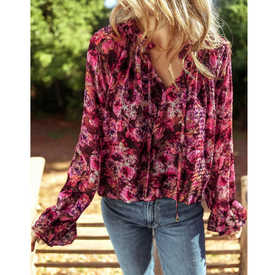 Blooms of Fall, Long Sleeve Floral Blouse