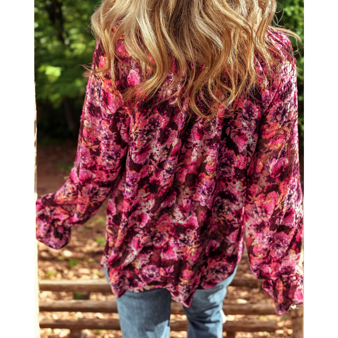 Blooms of Fall, Long Sleeve Floral Blouse