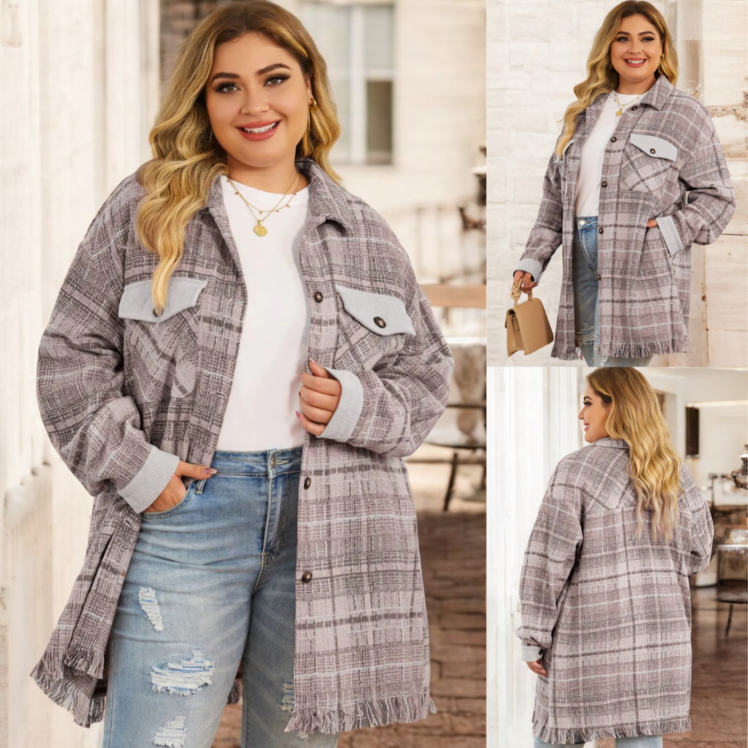 Only One Thing Left TO Say, Plus Size Plaid Shacket with Pockets