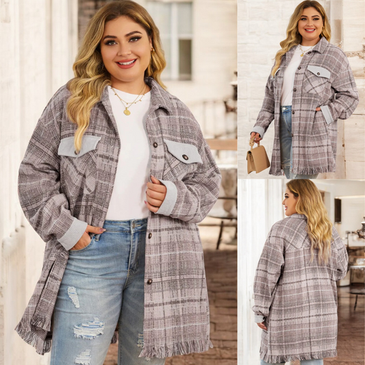 Only One Thing Left TO Say, Plus Size Plaid Shacket with Pockets