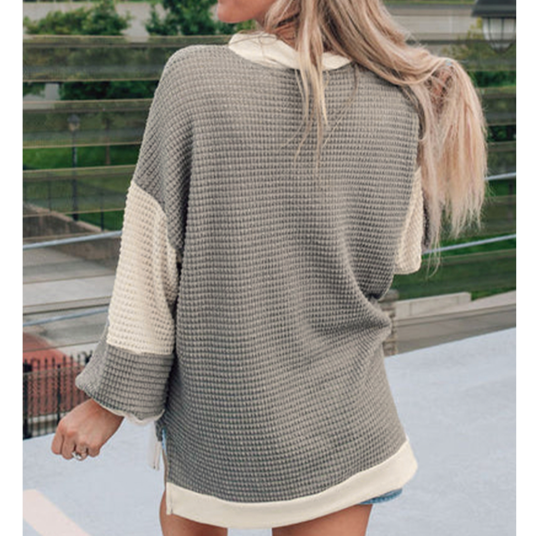 And Just Like That, Long Sleeve  Textured Colorblock Henley Pullover